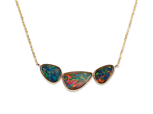 Bezel Set Opal Trio Necklace