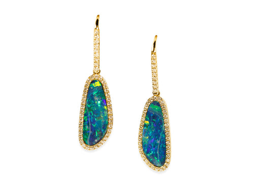 Australian Opal Doublet and Diamond Drop Earrings