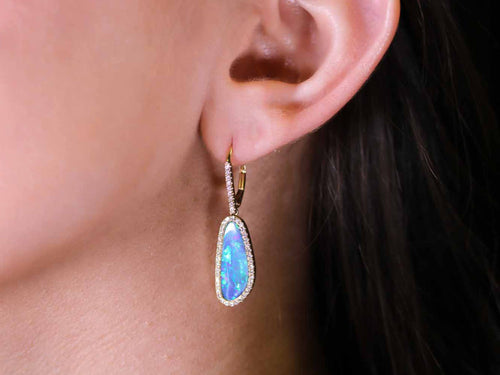 Australian Opal Doublet and Diamond Drop Earrings