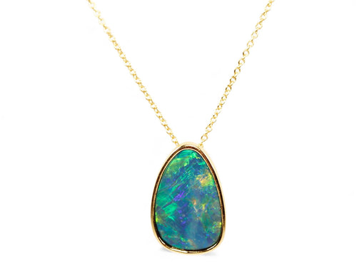 Bezel Opal Doublet Pendant with Cable Chain Necklace