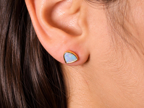Bezel Set Opal Stud Earrings