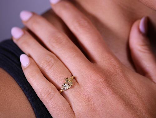 Mixed-Cut Champagne and White Diamond Cluster Ring