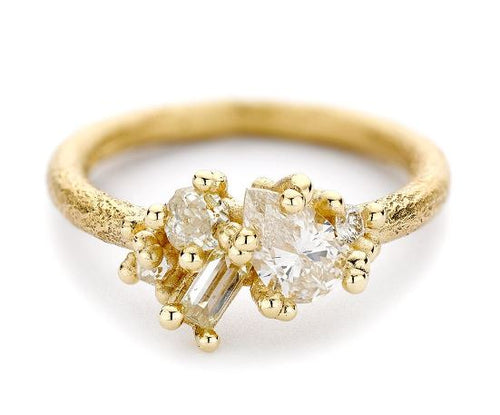 Mixed-Cut Champagne Diamond Cluster Ring