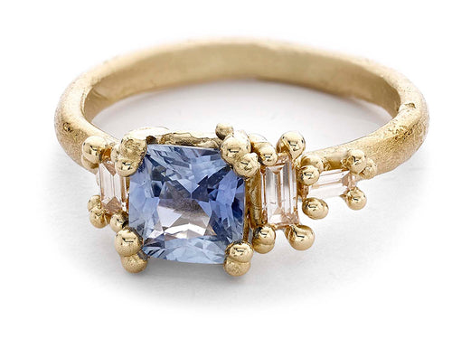 Blue Sapphire and Baguette Diamond Luminous Cluster Ring