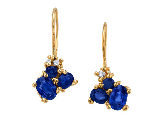 Sapphire and Diamond Cluster Drop Earrings