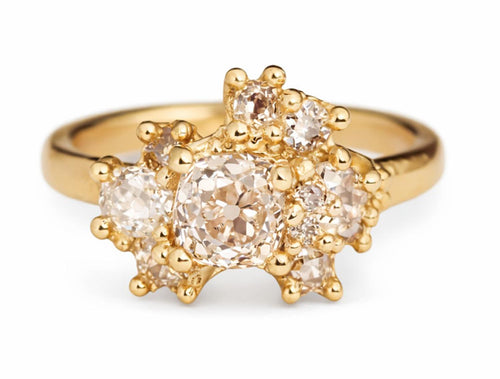 Antique Diamond Asymmetric Cluster Ring
