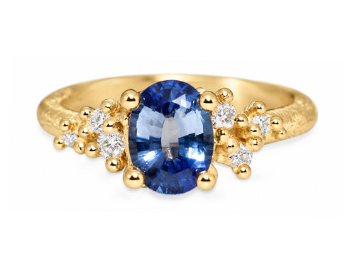 Oval Blue Sapphire and Diamond Engagement Ring