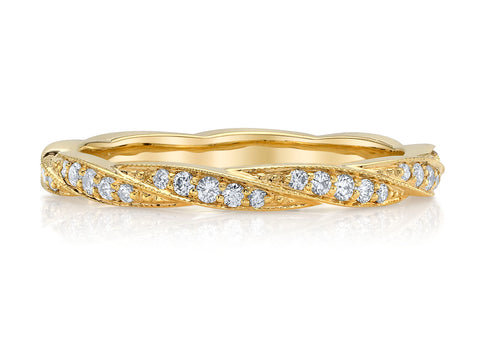 "Dunes" Diamond Cigar Band in 18K Yellow Gold