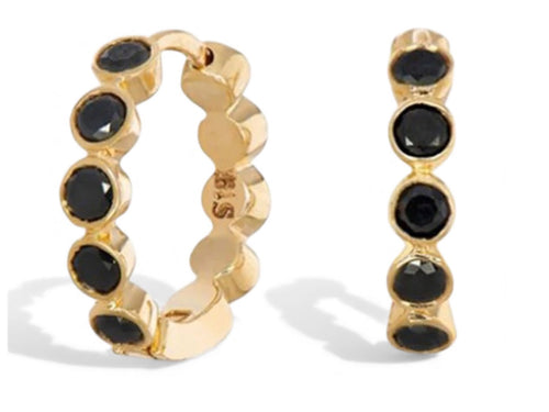 Bezel Set Black Diamond Huggie Earrings
