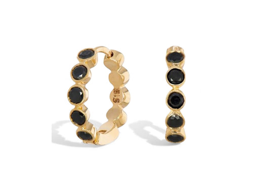 Bezel Set Black Diamond Huggie Earrings