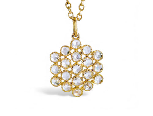 Rose Cut Diamond Cluster Pendant Necklace