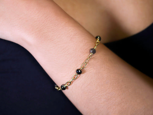 Black Diamond and Gold Link Chain Bracelet