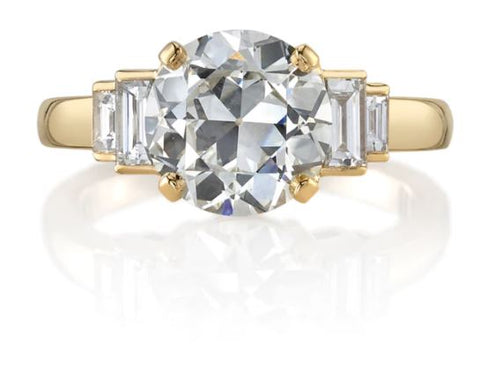 Bar Set Round Brilliant Diamond Solitaire Engagement Ring