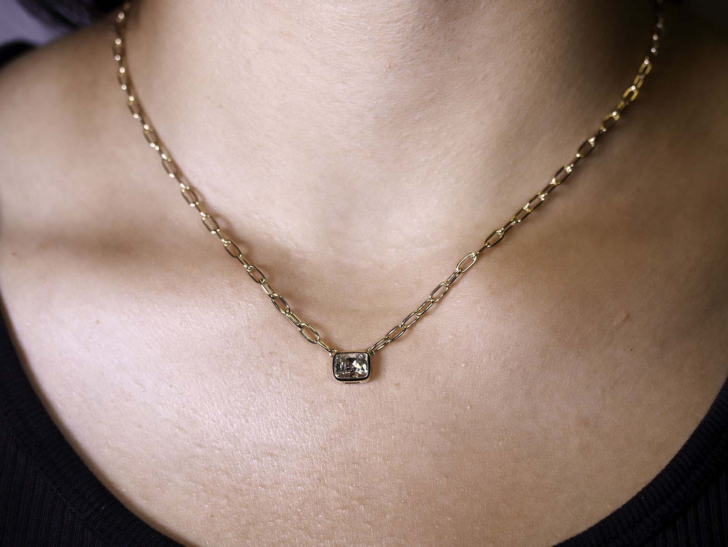 Antique Cushion Cut Diamond Pendant Necklace