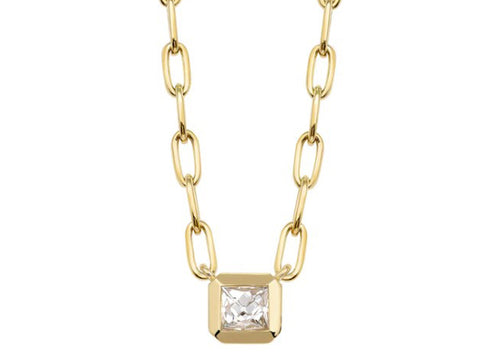 Rose Cut Diamond Pendant with Oval Link Chain Necklace