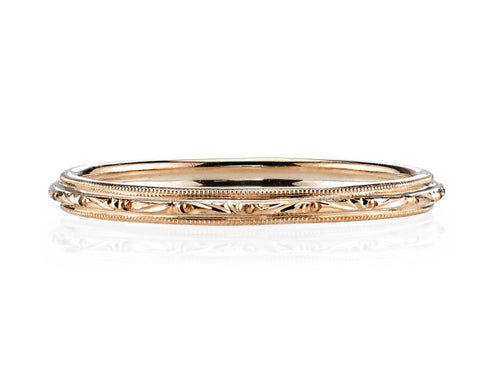 Hand Engraved "Lucy" Wedding Band in 18K Rose Gold