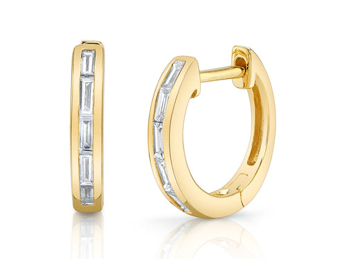 Channel Set Baguette Diamond Huggie Earrings