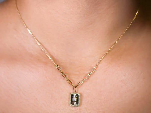 Baguette and Pavé Diamond Pendant Necklace