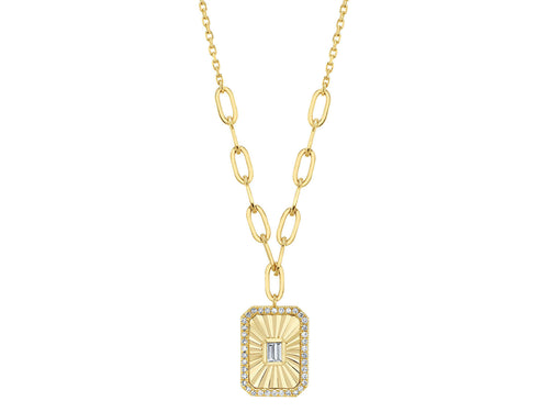 Baguette and Pavé Diamond Pendant Necklace
