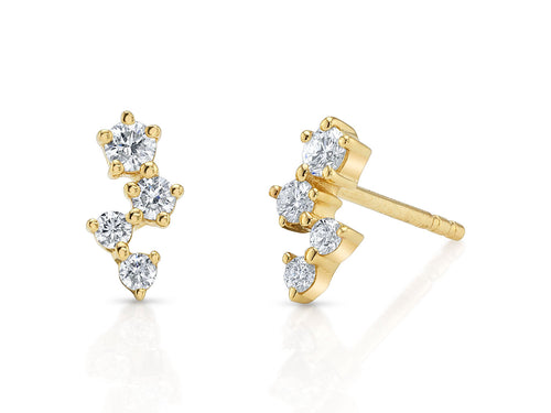 Offset Brilliant Diamond Stud Earrings