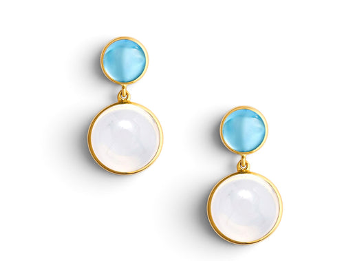 Blue Topaz and Moon Quartz Cabochon Drop Earrings