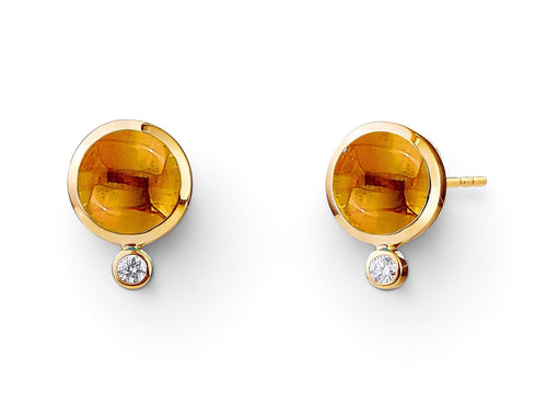 Citrine Cabochon and Diamond Stud Earrings