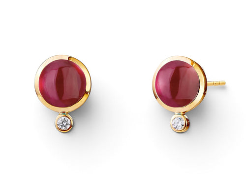 Rhodolite Garnet Cabochon and Diamond Stud Earrings