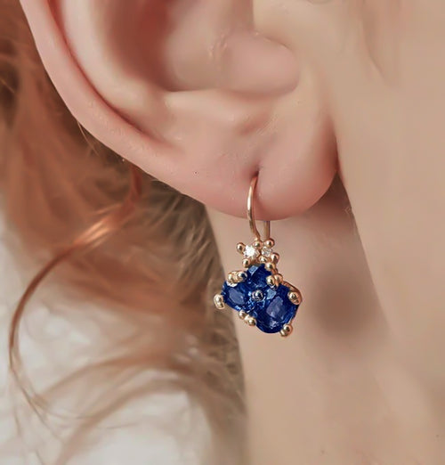 Sapphire and Diamond Cluster Drop Earrings