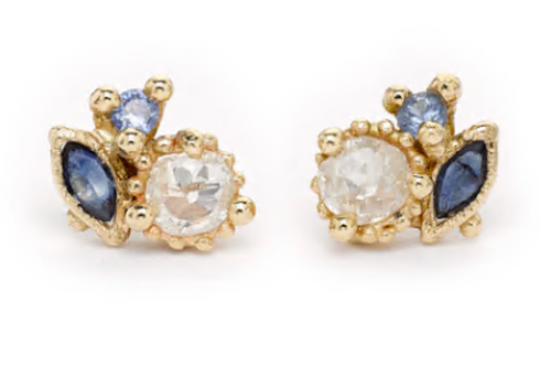 Diamond and Sapphire Cluster Stud Earrings