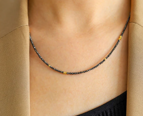 Black Diamond and Gold Beaded Necklace