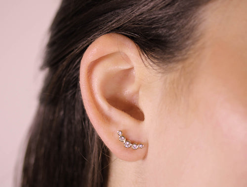 Petite Prong Diamond Curved Stud Earrings