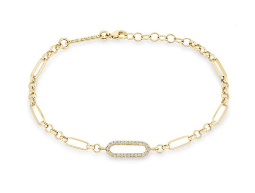 Paperclip Rolo Chain Bracelet with Pavé Diamond Link