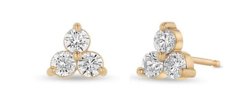 Petite Prong Diamond Trio Studs in 14K Yellow Gold