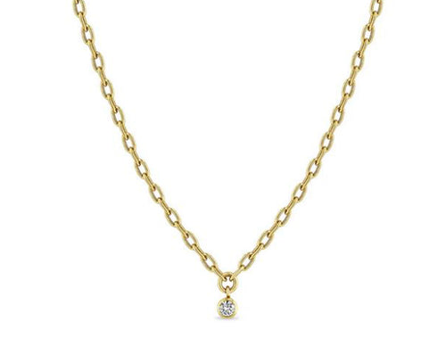 Dangling Bezel Diamond with Oval Link Necklace