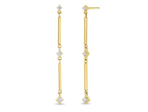 Diamond and Bar Link Drop Earrings in 14K Yellow Gold