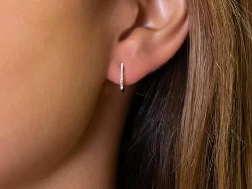 White and Black Diamond Reversible Huggie Earrings
