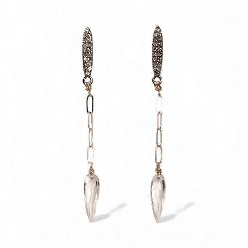 White Topaz Briolette and Pavé Rustic Gray Diamond Earrings