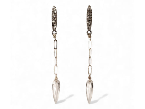 White Topaz Briolette and Pavé Rustic Gray Diamond Earrings