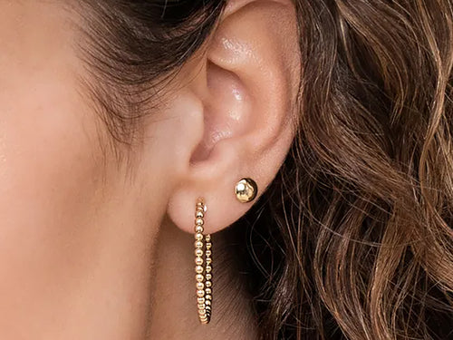 Round Beaded Hoop Earrings in Yellow Gold