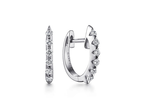 Scalloped Diamond Huggie Earrings in  White Gold