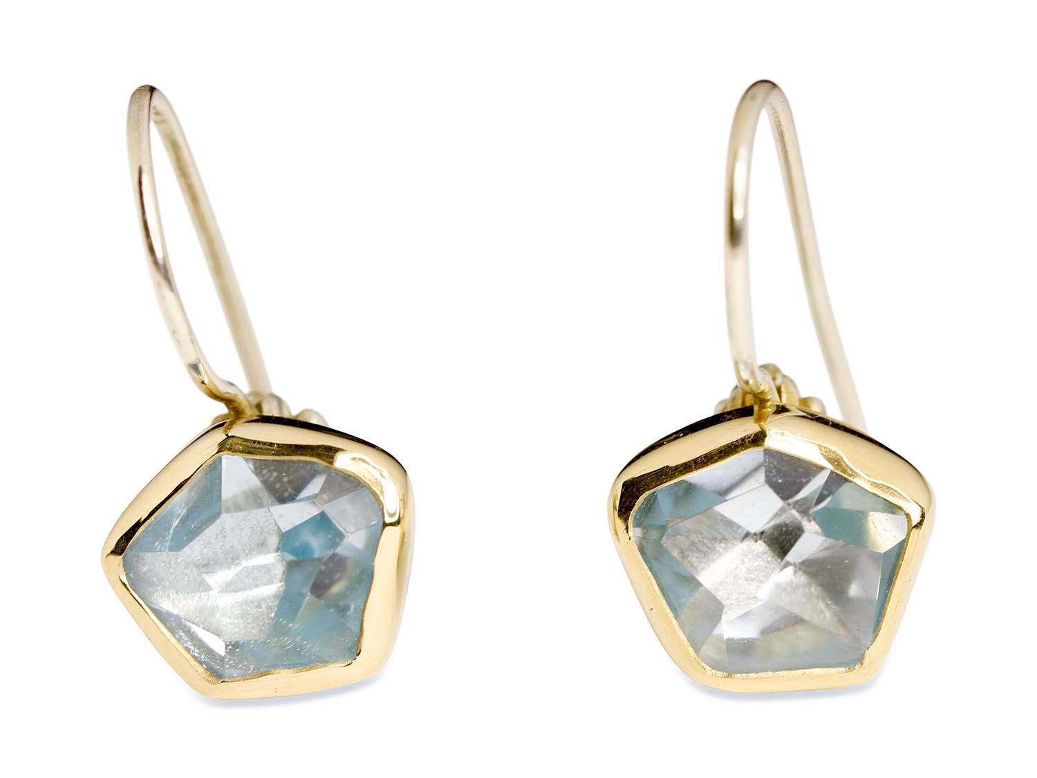 ﻿Bezel Set Aquamarine Earrings in 18K Yellow Gold and Sterling Silver