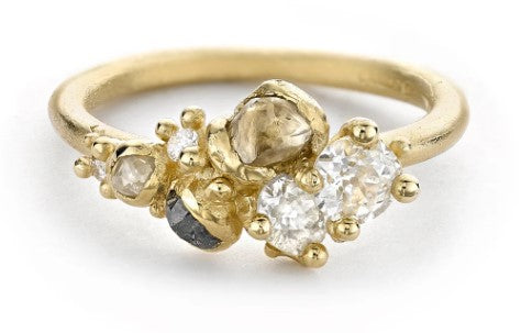Antique Diamond Tumbling Cluster Engagement Ring