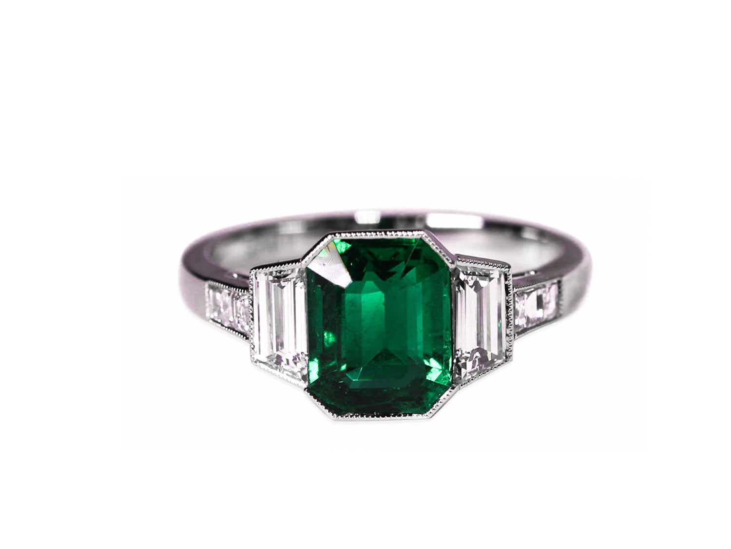 Emerald and Diamond Art Deco-Style Engagement Ring