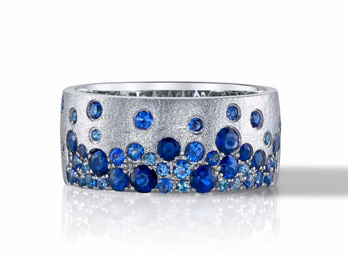 Scattered Sapphire Cluster Cigar Band Ring