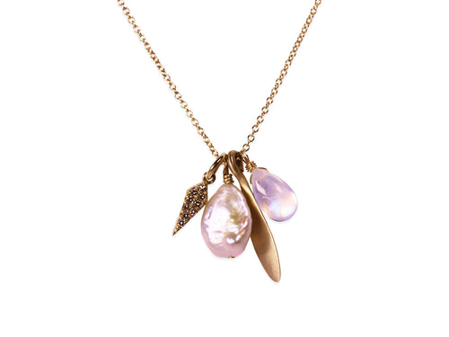 Diamond, Pearl, 14K Gold and Moonstone Charm Necklace