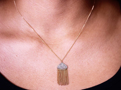 Rustic Gray Diamond Fringe Pendant Necklace