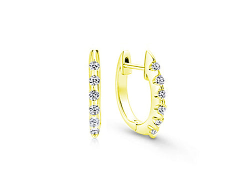 14K Yellow Gold and Diamond Huggie Earrings