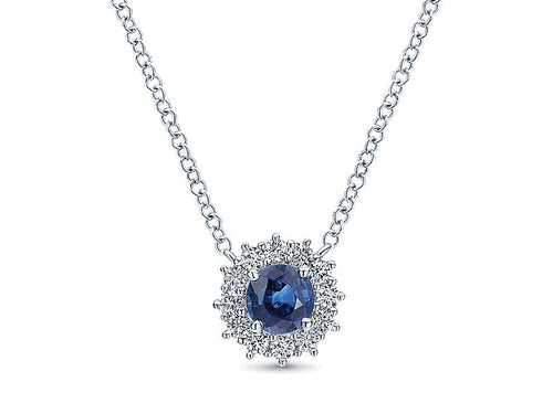 Simple White Gold Diamond and Sapphire Necklace at the Best Jewelry Store in Washington DC