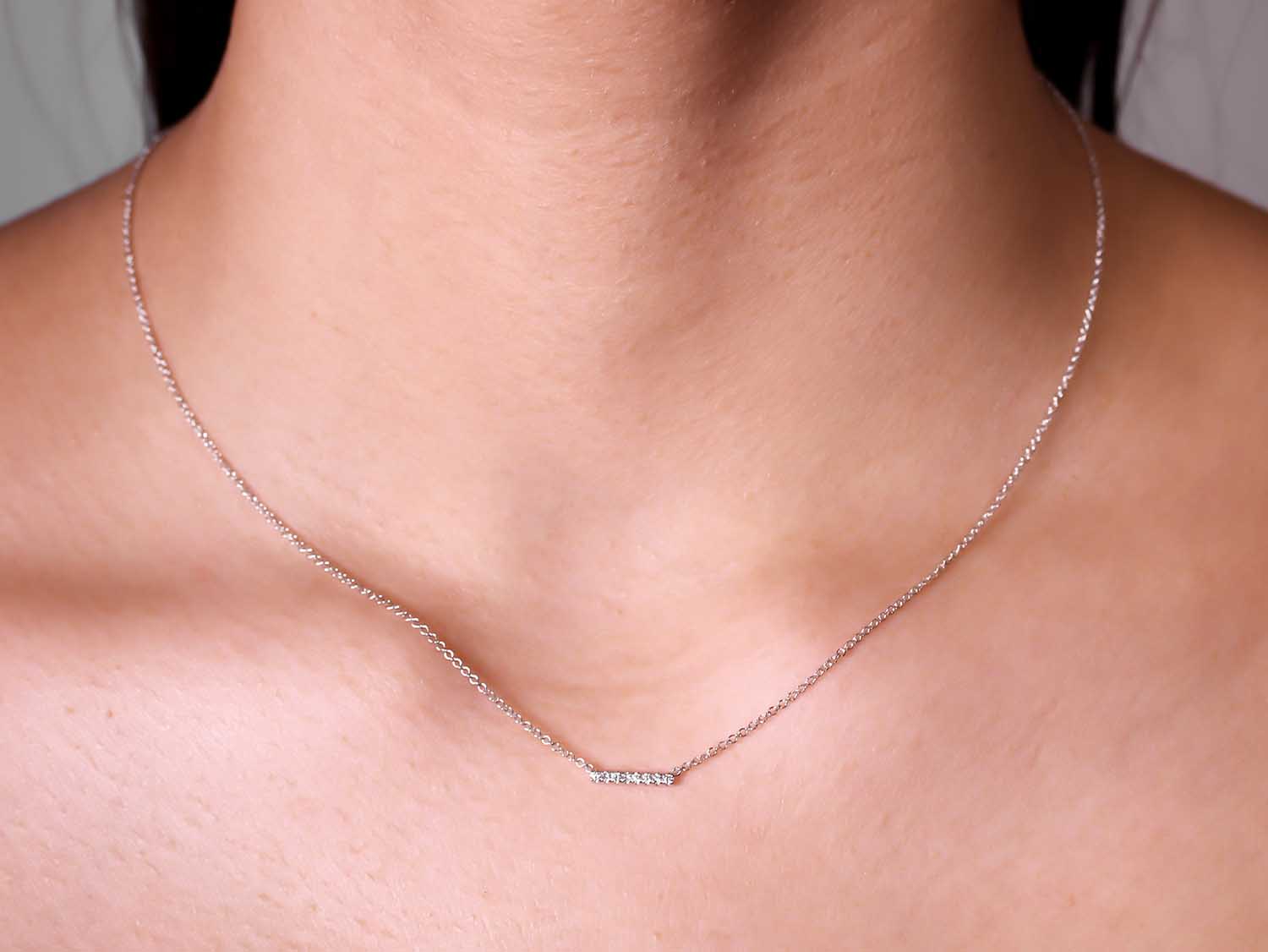 Diamond Bar Necklace in 14k White Gold