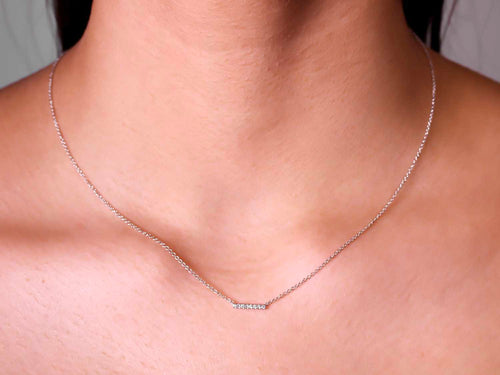 Petite Pavé Diamond Bar Necklace in 14K White Gold